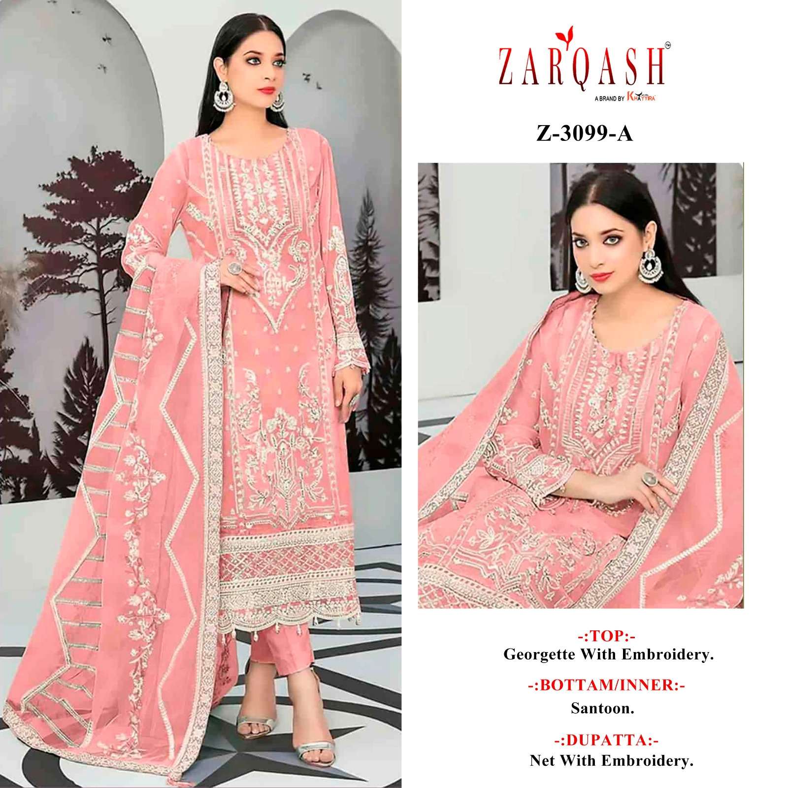 Z-3099 COLOURS BY ZARQASH DESIGNER FAUX GEORGETTE EMBROIDERY PAKISTANI DRESSES