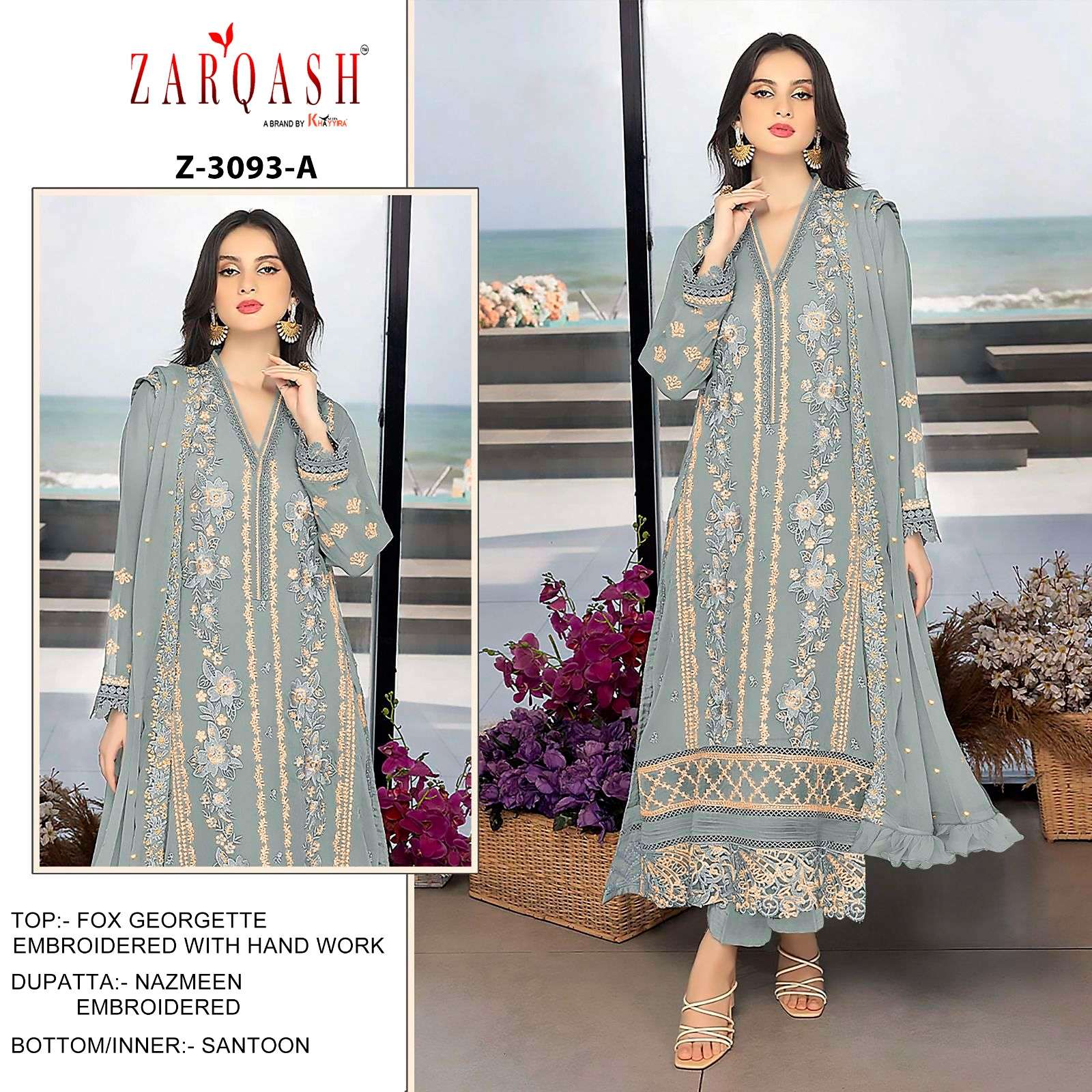 Z-3093 COLOURS BY ZARQASH DESIGNER FAUX GEORGETTE EMBROIDERY PAKISTANI DRESSES