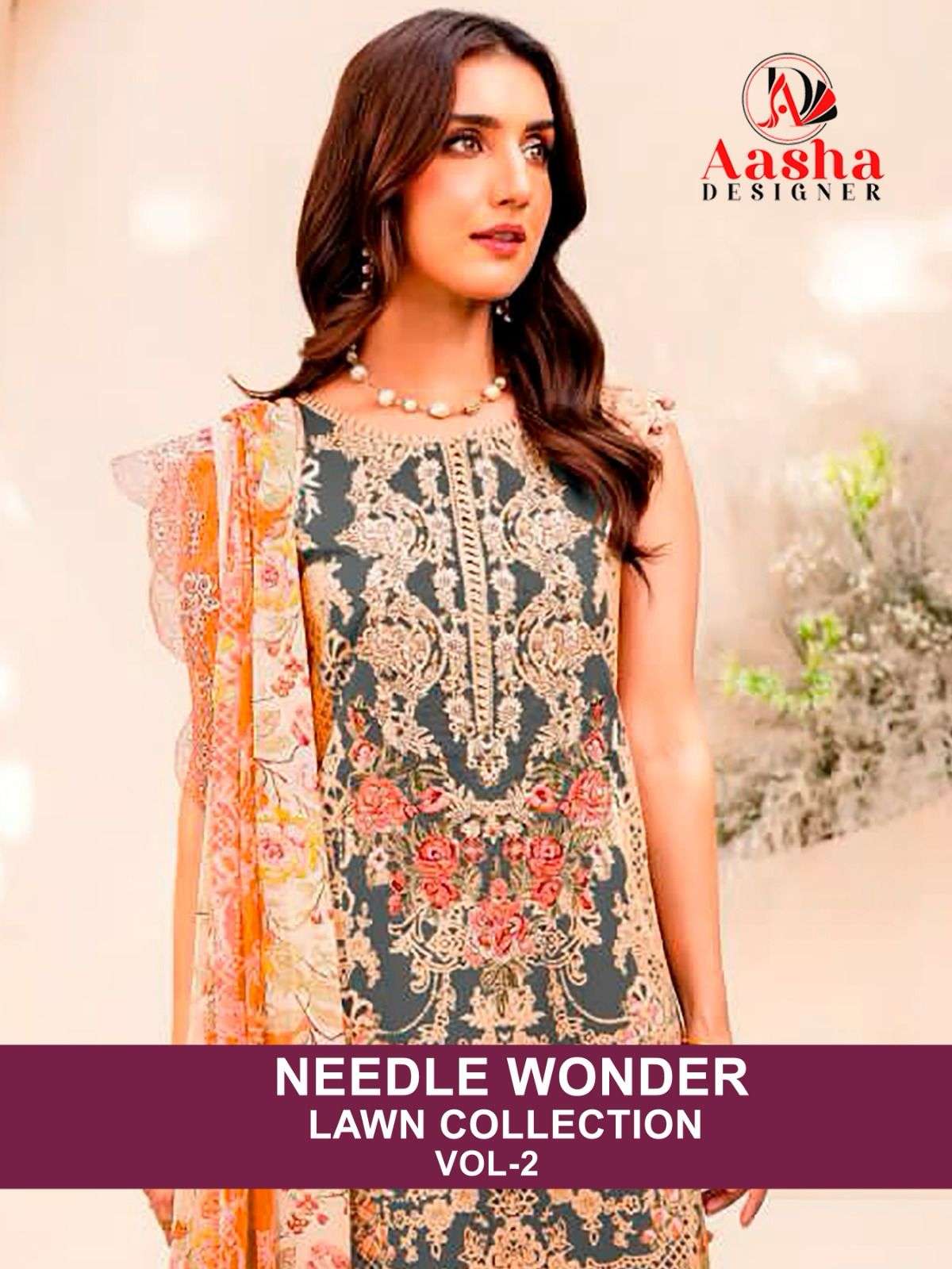 AASHA NEEDLE WONDER VOL-2 BY ASLIWHOLESALE HEAVY COTTON EMBROIDERY DRESSES