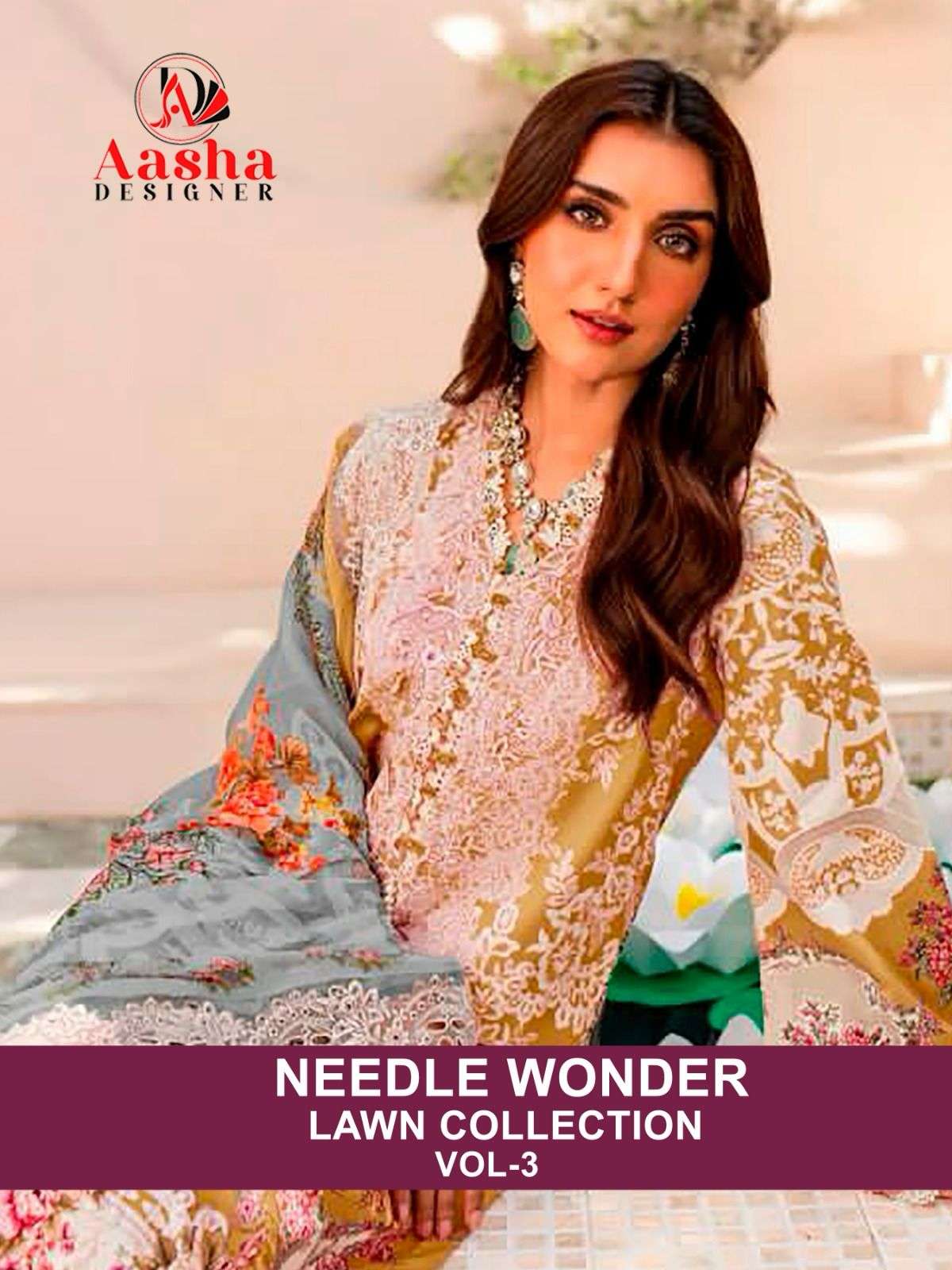 AASHA NEEDLE WONDER VOL-3 BY ASLIWHOLESALE HEAVY COTTON EMBROIDERY DRESSES