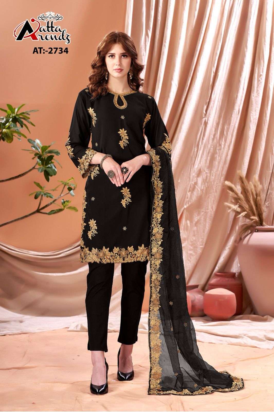 AATTA 2734 BY AATTA TRENDZ PURE FAUX GEORGETTE EMBROIDERD STITCHED DRESSES