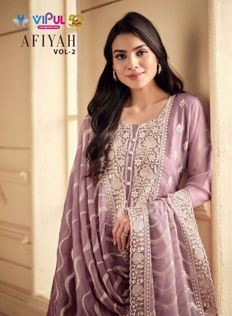 AFIYAH VOL-02 BY VIPUL 5621 TO 5628 SERIES DESIGNER ORGANZA EMBROIDERY DRESSES