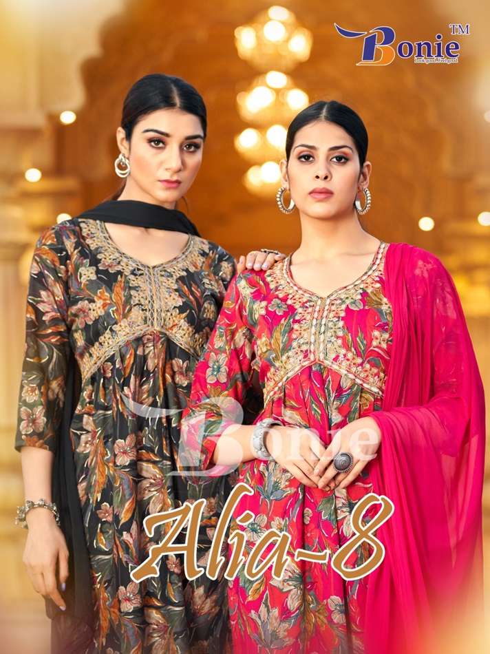 ALIYA VOL-08 BY BONIE 1001 TO 1008 SERIES RAYON PROSIUM PRINT DRESSES