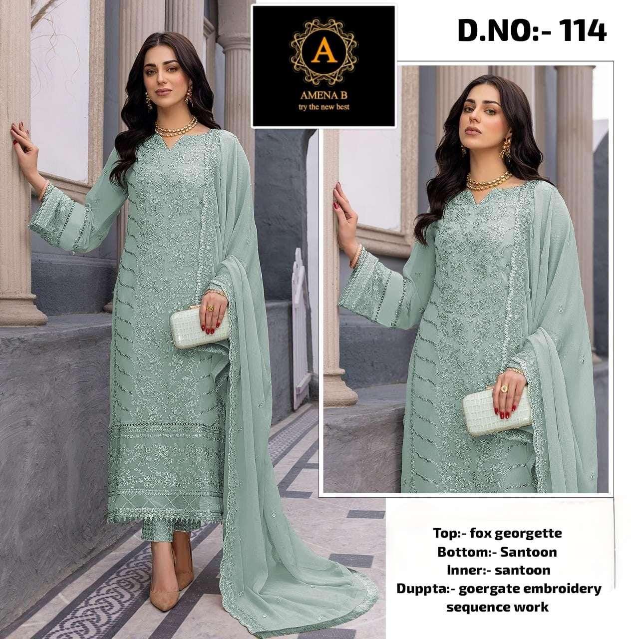 AMENA.B D-114 BY ASLIWHOLESALE DESIGNER GEORGETTE WORK PAKISTANI DRESS