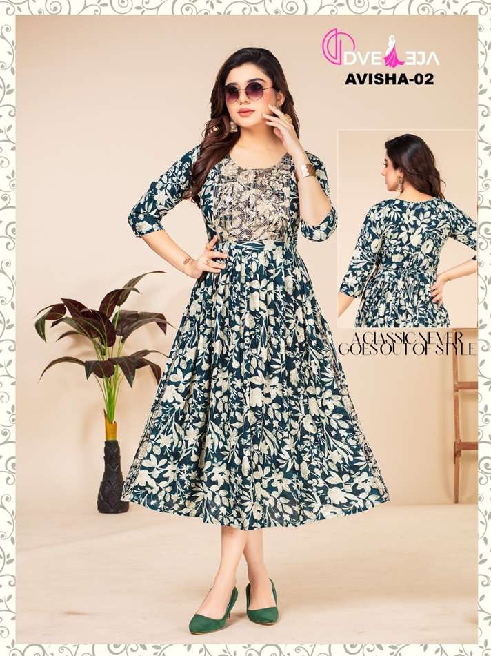 AVISHAA BY DVEEJA 01 TO 16 SERIES FANCY RAYON FOIL PRINTS KURTIS