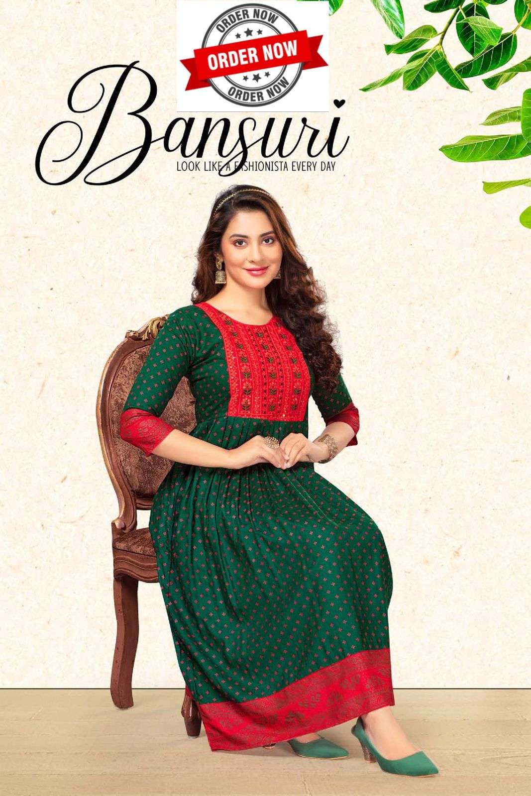 BANSURI BY ASLIWHOLESALE 001 TO 008 SERIES DESIGNER FACNY RAYON PRINT KURTIS