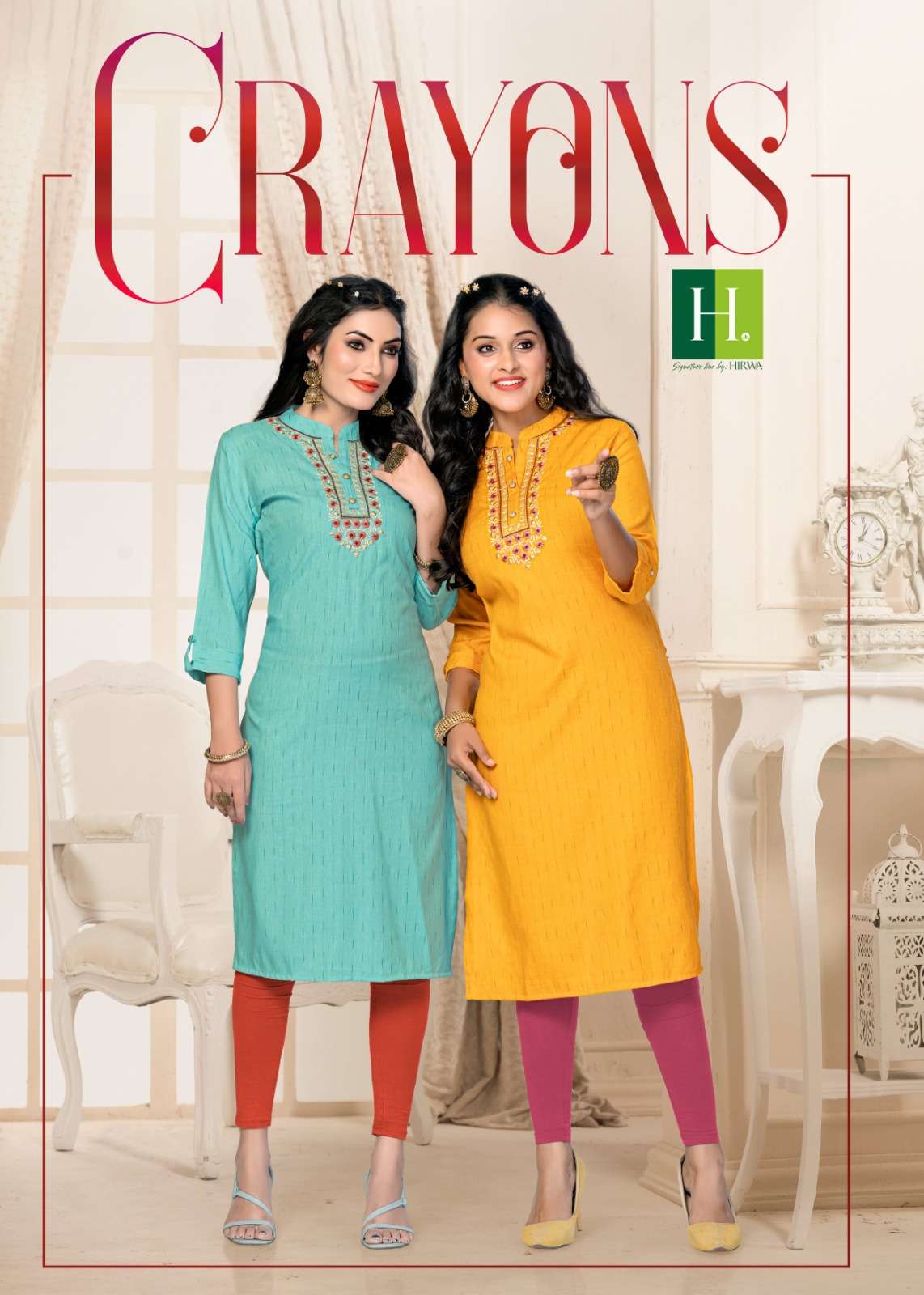 CRAYONS BY H DOT 101 TO 108 SERIES DESIGNER FANCY RAYON PRINT KURTIS