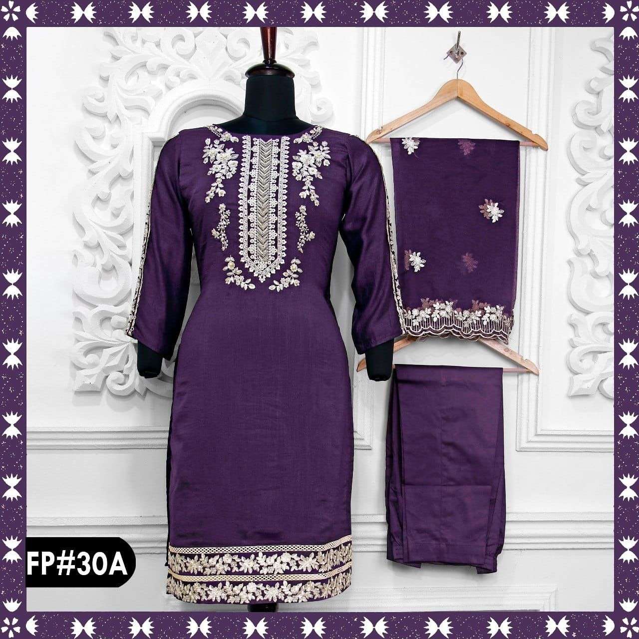 FARWAH -30 BY ASLIWHOLESALE PURE KOREAN SILK EMBROIDERY PAKISTANI DRESSES