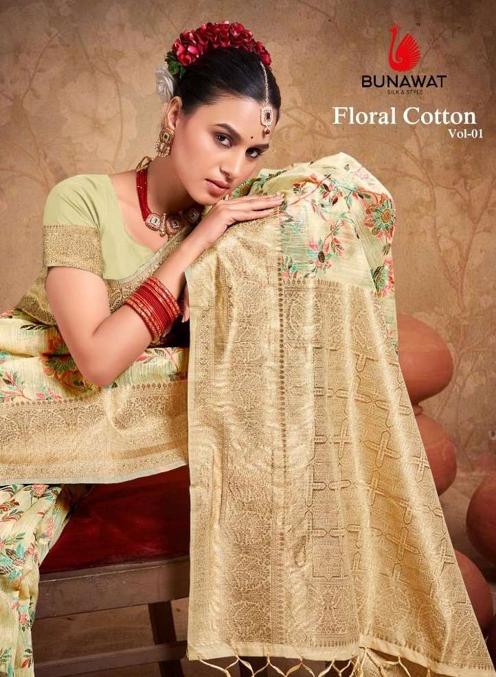 FLORAL COTTON VOL-1 BY BUNAWAT 1001 TO 1006 SERIES COTTON PRINT SAREES