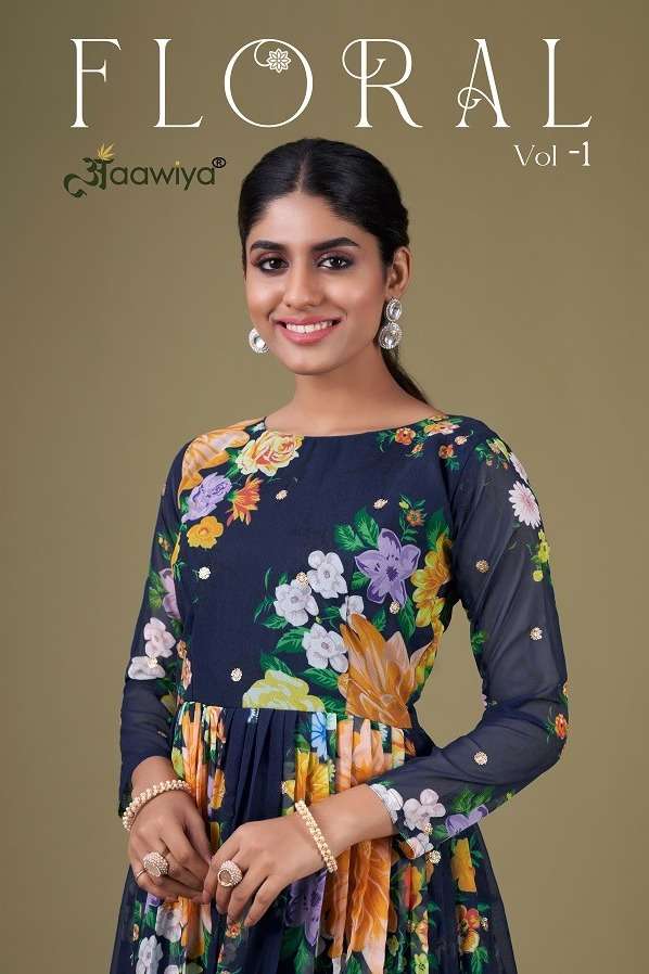 FLORAL  VOL-1 BY AAWIYA 6001 TO 6017 SERIES HEAVY FAUX GEROGETTE WORK DRESSES