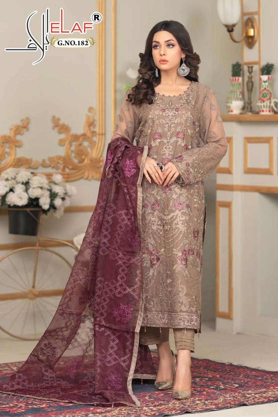 G-182 HIT DESIGN BY ELAF DESIGNER FAUX GEORGETTE WORK PAKISTANI DRESS