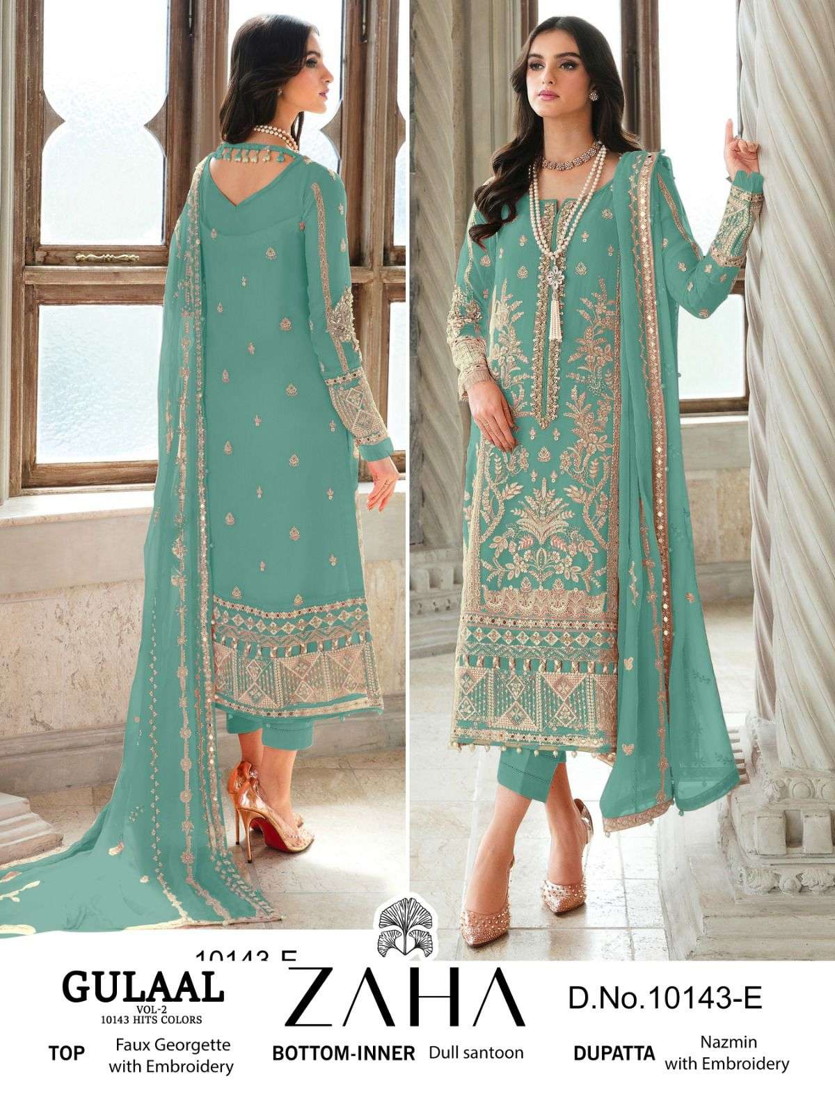 GULAAL 10143 NX BY ZAHA 10143-E TO 10143-H SERIES FAUX GEORGETTE PAKISTANI DRESSES