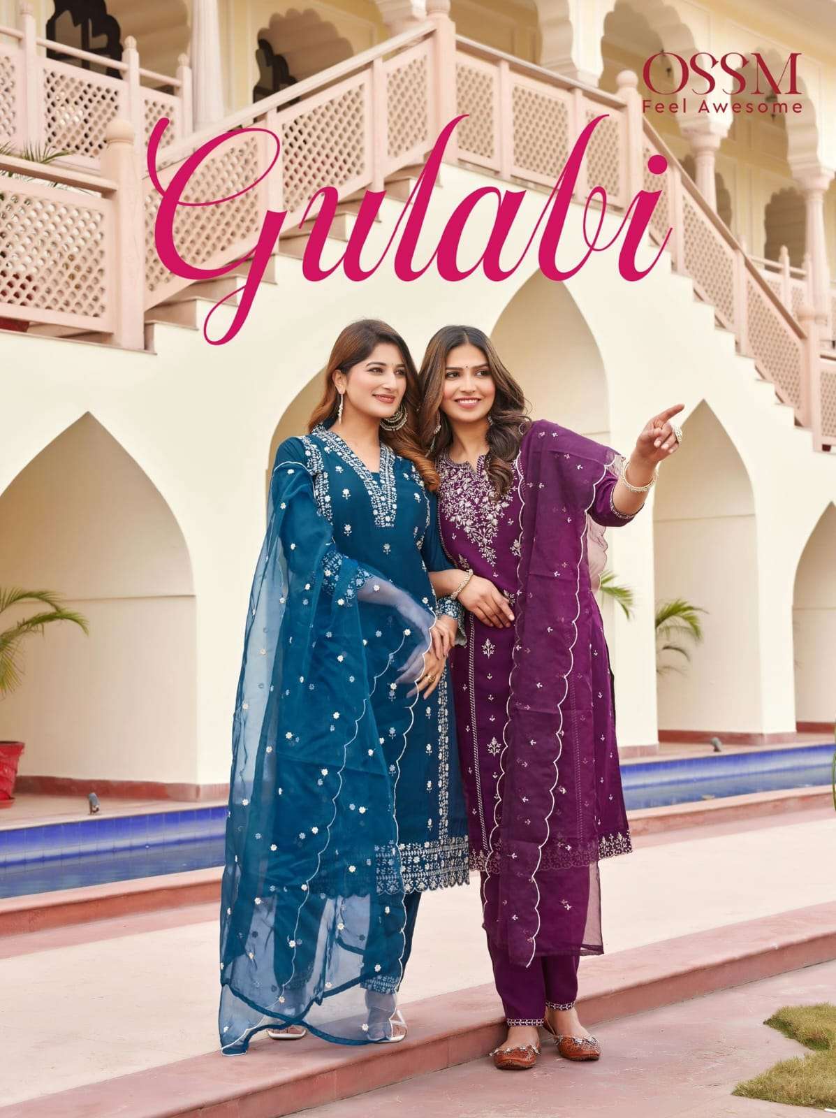 GULABI BY OSSM 101 TO 106 SERIES FANCY PURE VISCOSE ROMAN SILK DRESSES