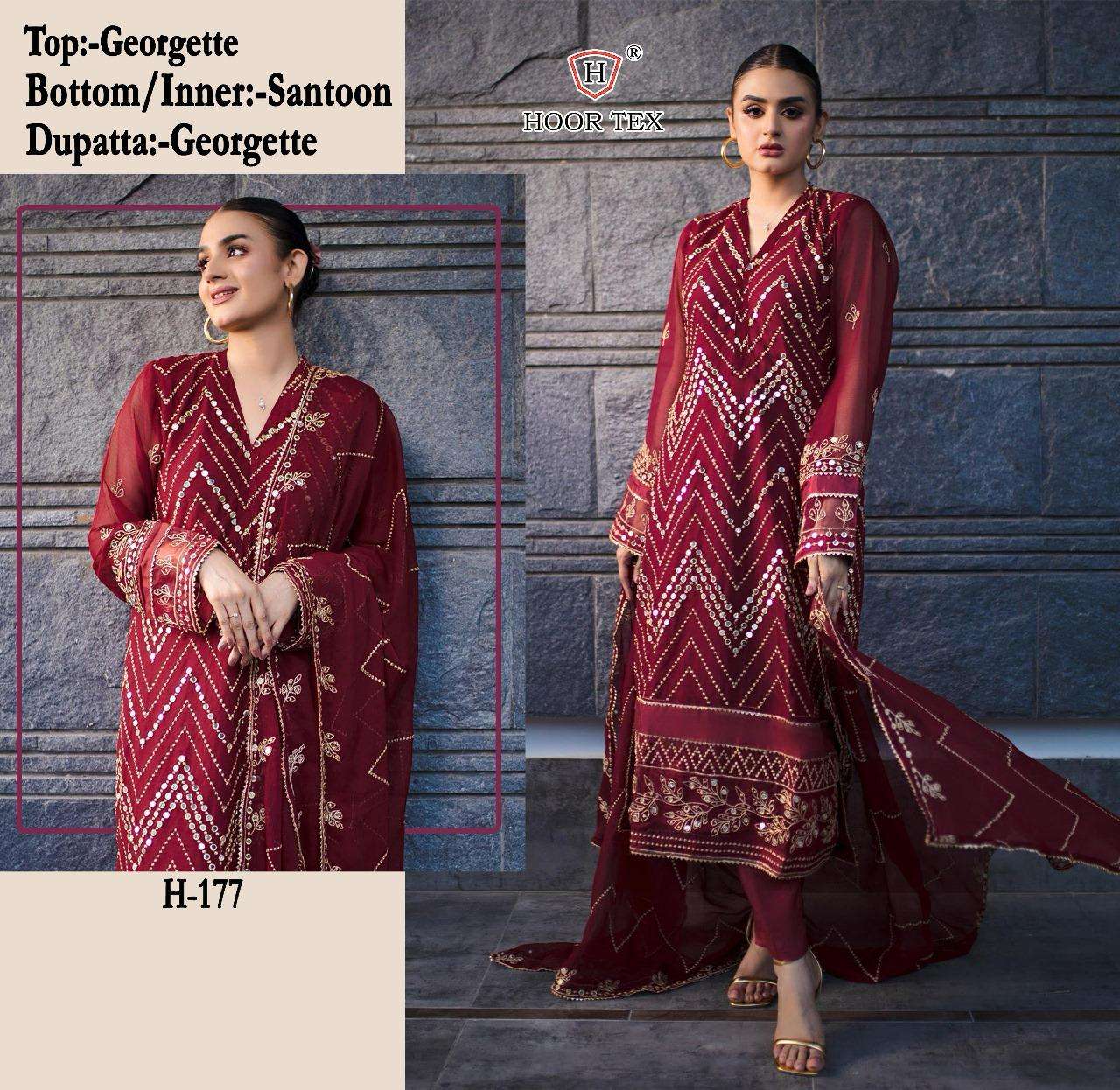 H-177 HIT DESIGN BY HOOR TEX FAUX GEORGETTE EMBROIDERY PAKISTANI DRESS