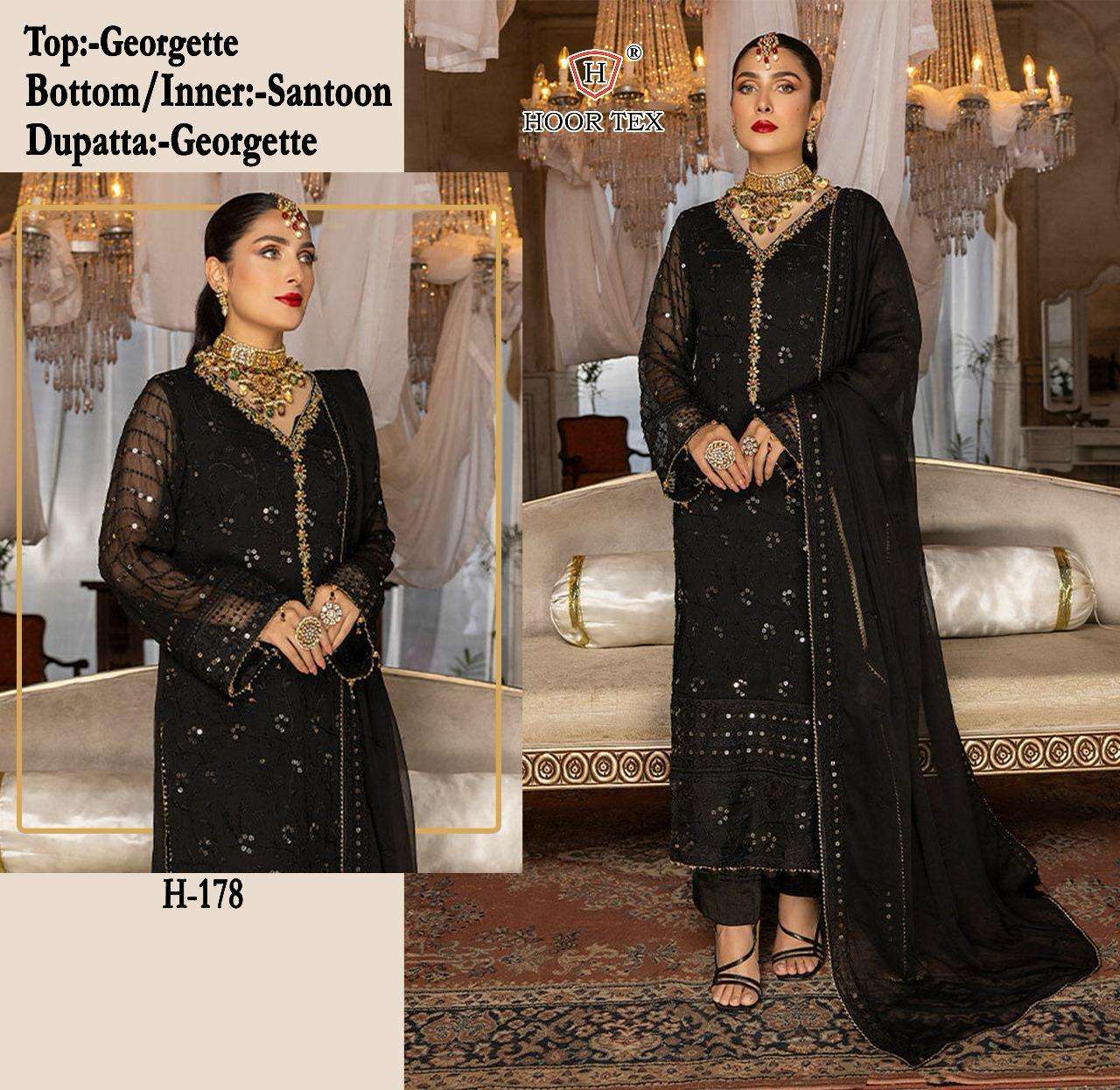 H-178 HIT DESIGN BY HOOR TEX DESIGNER FAUX GEORGETTE EMBROIDERY PAKISTANI DRESS