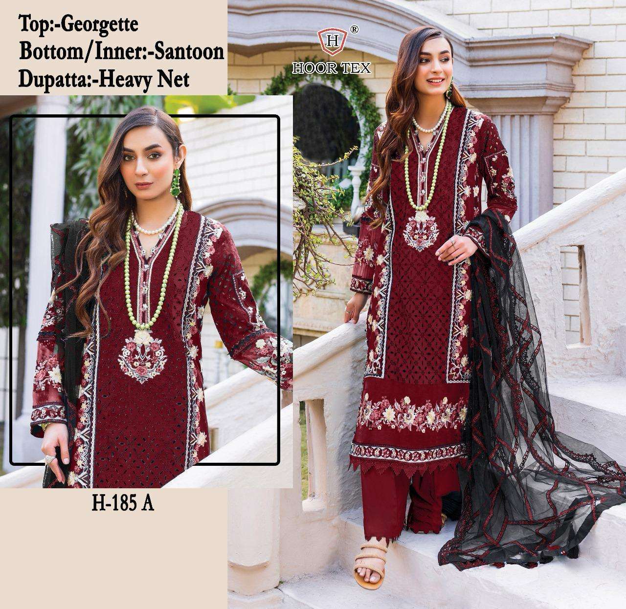 H-185 COLOURS BY HOOR TEX FAUX GEORGETTE EMBROIDERED PAKISTANI DRESSES