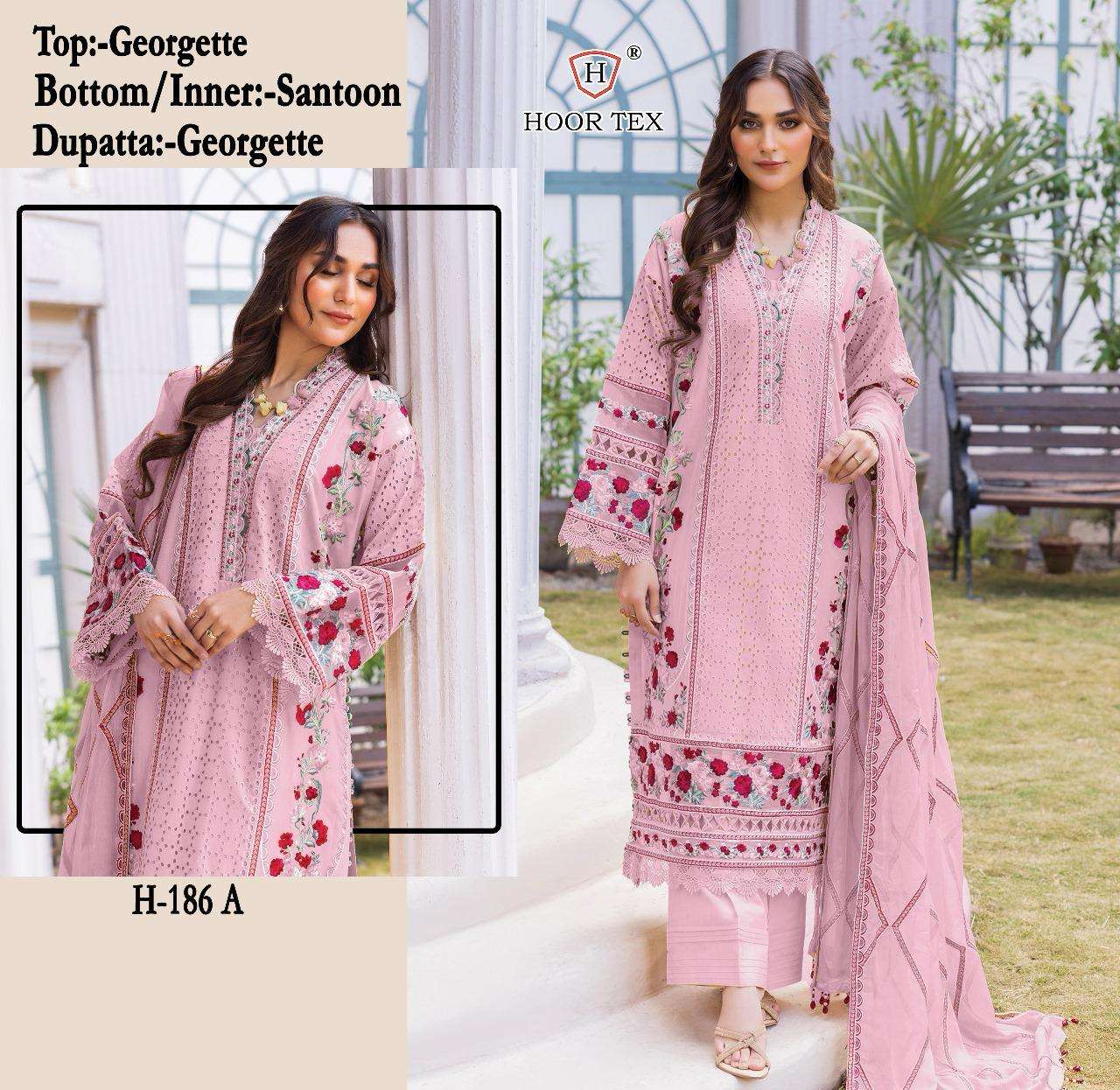 H-186 COLOURS BY HOOR TEX FAUX GEORGETTE EMBROIDERED PAKISTANI DRESSES