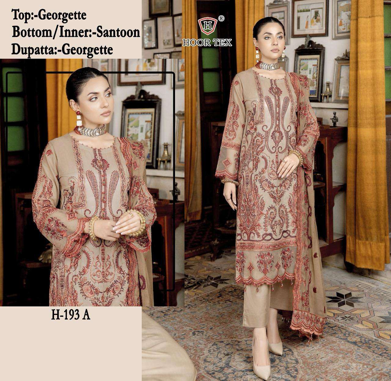 H-193 COLOURS BY HOOR TEX FAUX GEORGETTE EMBROIDERED PAKISTANI DRESSES