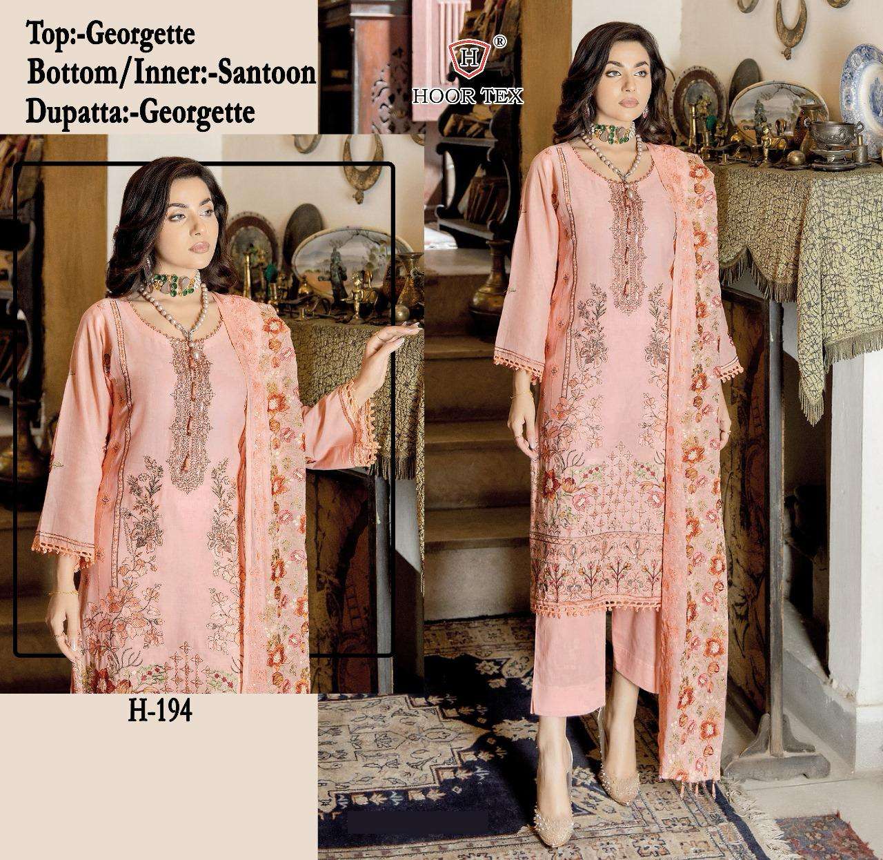 H-194 HIT DESIGN BY HOOR TEX FAUX GEORGETTE EMBROIDERY PAKISTANI DRESS