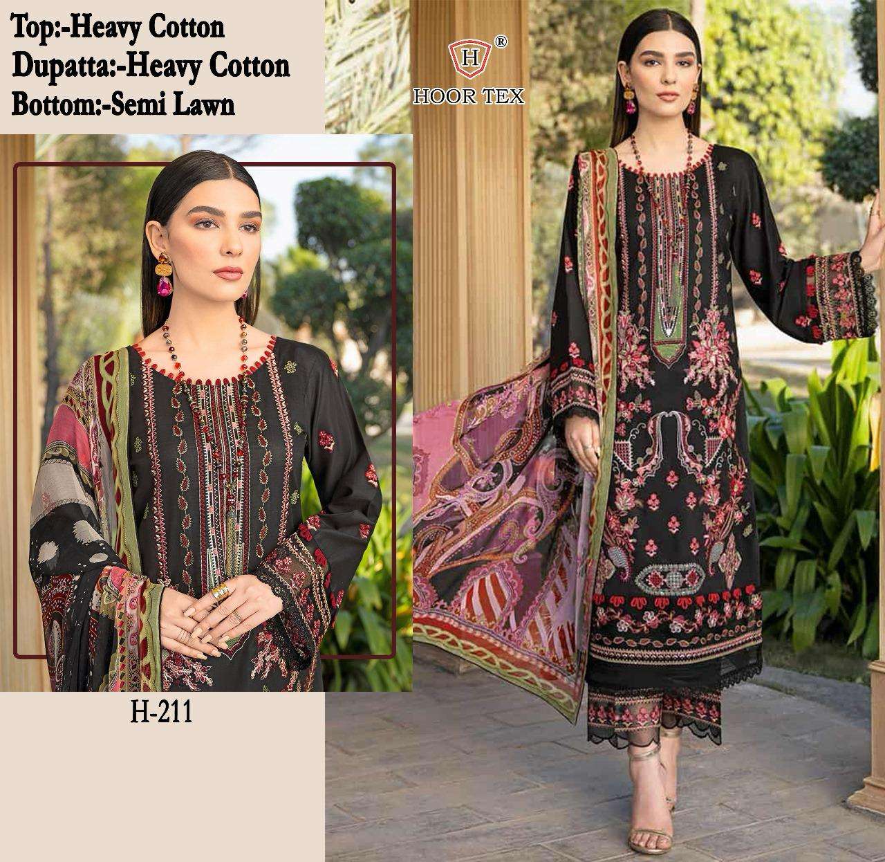 H-211 HIT DESIGN BY HOOR TEX HEAVY COTTON EMBROIDERY PAKISTANI DRESS