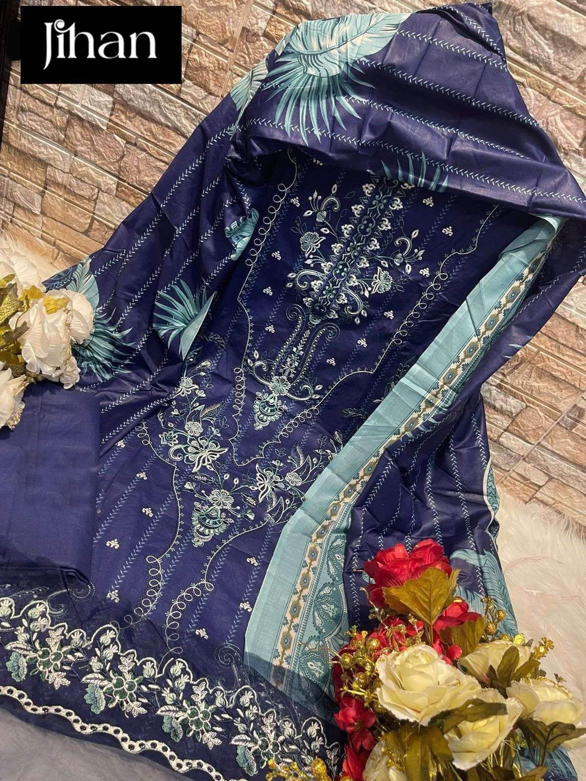 JIHAN 3403 BY JIHAN DESIGNER PURE LAWN COTTON PRINT PATCH EMBROIDERY DRESSES