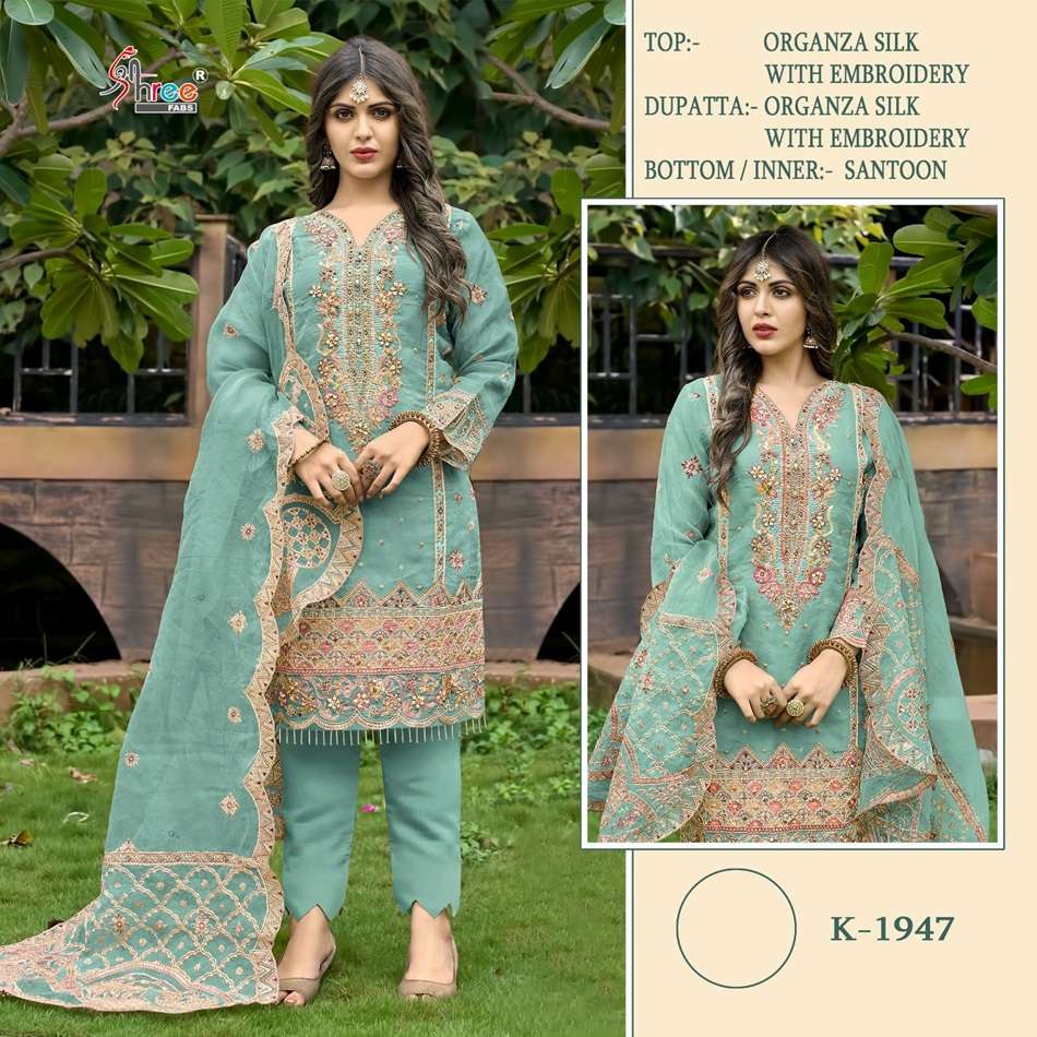 K-1947 COLOURS BY SHREE FABS DESIGNER ORGANZA EMBROIDERY PAKISTANI DRESSES