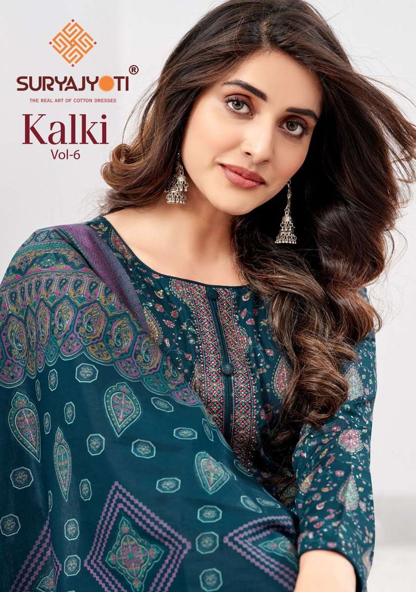 KALKI VOL-06 BY SURYAJYOTI 6001 TO 6008 SERIES JAM SATIN PRINT DRESSES