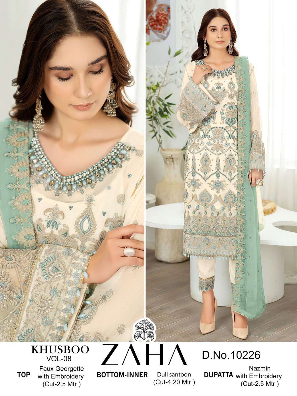 KHUSHBU VOL-8 BY ZAHA 10226 TO 10228 SERIES GEORGETTE EMBROIDERED PAKISTANI DRESSES