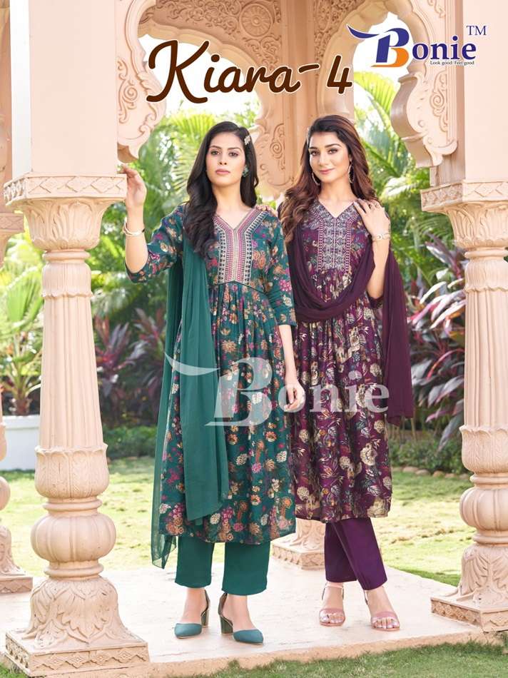 KIARA VOL-4 BY BONIE 4001 TO 4006 SERIES CHANDERI WORK STITCHED DRESSES