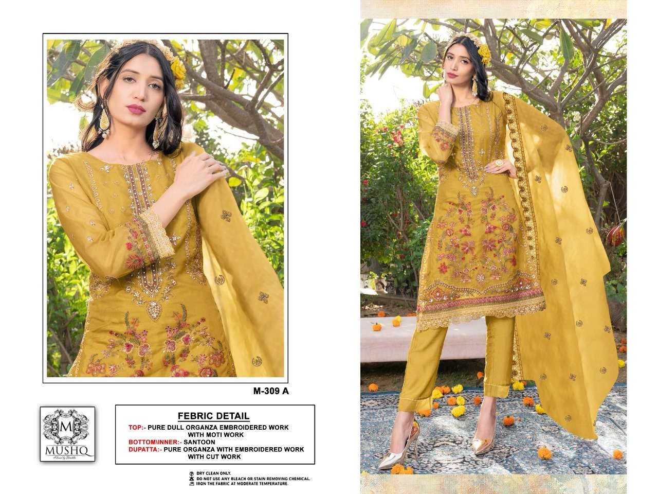 M-309 COLOURS BY MUSHQ HEAVY EMBROIDERED PURE ORGANZA PAKISTANI DRESSES