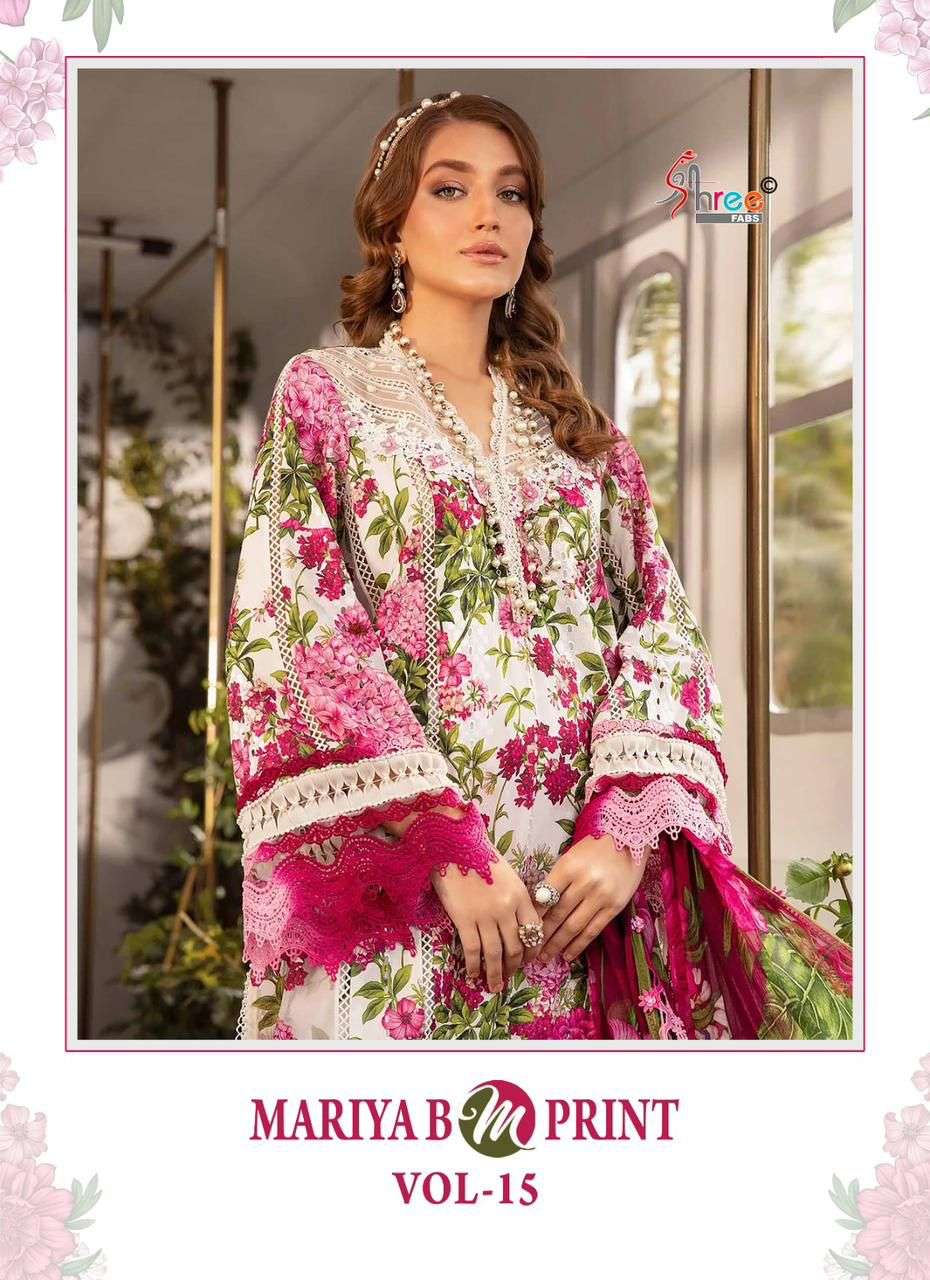 MARIYA B M PRINT VOL-15 BY SHREE FABS 3413 TO 3419 SERIES COTTON PAKISTANI DRESSES