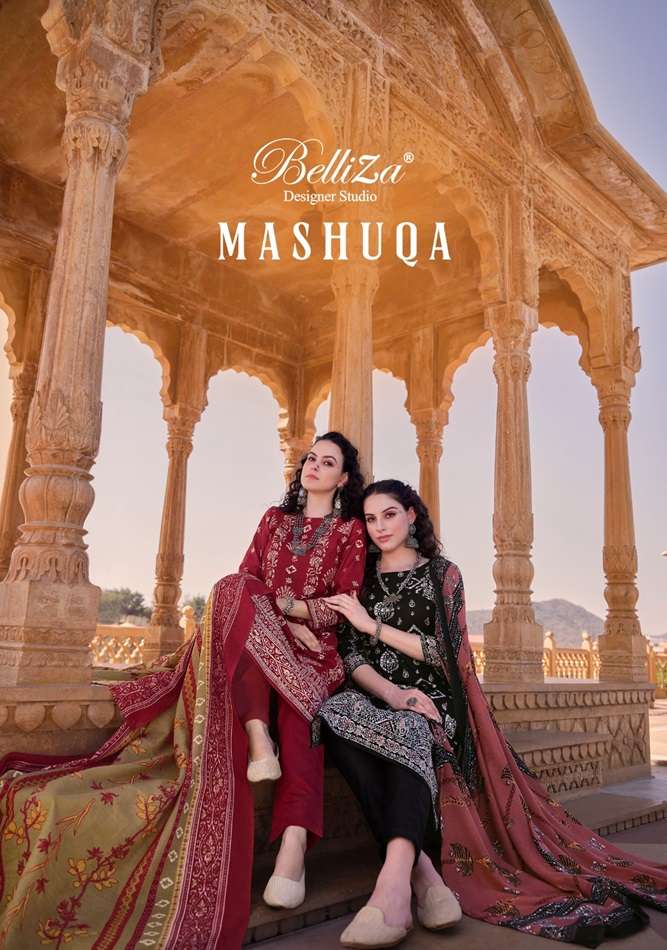 MASHUQA BY BELLIZA 878-001 TO 878-008 SERIES COTTON PRINTS EMBROIDERY DRESSES