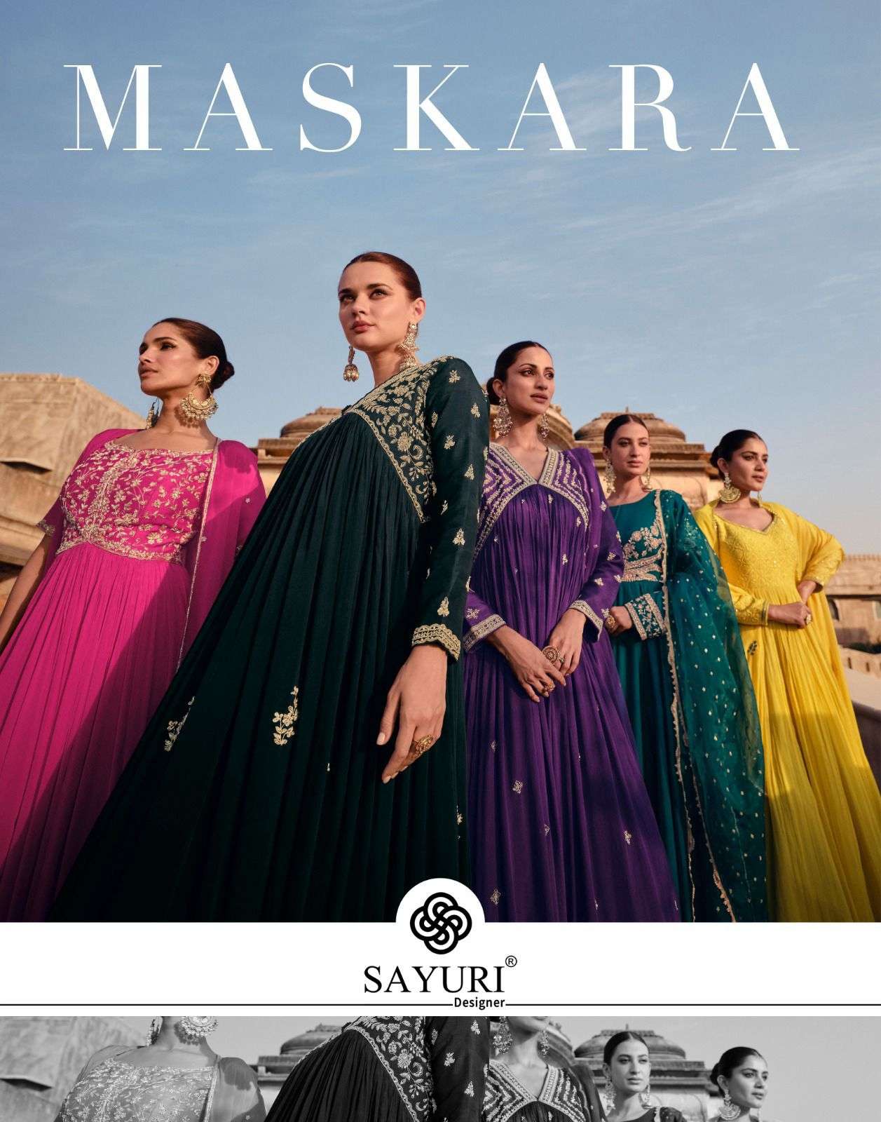 MASKARA BY SAYURI 5400 TO 5404 SERIES HEAVY REAL GEROGETTE AND SILK GOWNS