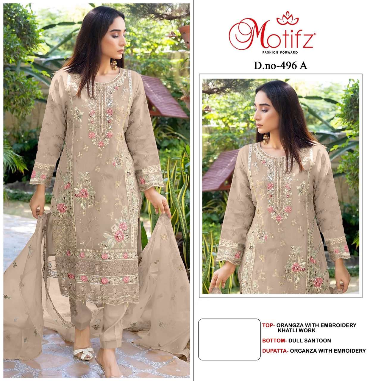 MOTIFZ 496 COLOURS BY MOTIFZ DESIGNER ORGANZA EMBROIDERY PAKISTANI DRESSES