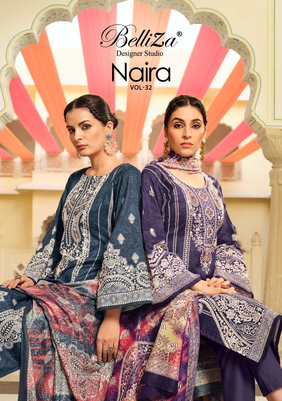 NAIRA VOL-32 BY BELLIZA 876-001 TO 876-008 SERIES COTTON EMBROIDERY DRESSES