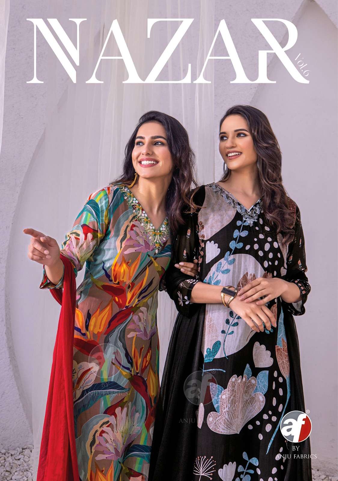 NAZAR VOL-6 BY ANJU FABRICS 3601 TO 3606 SERIES ORGANZA PRINTED DRESSES