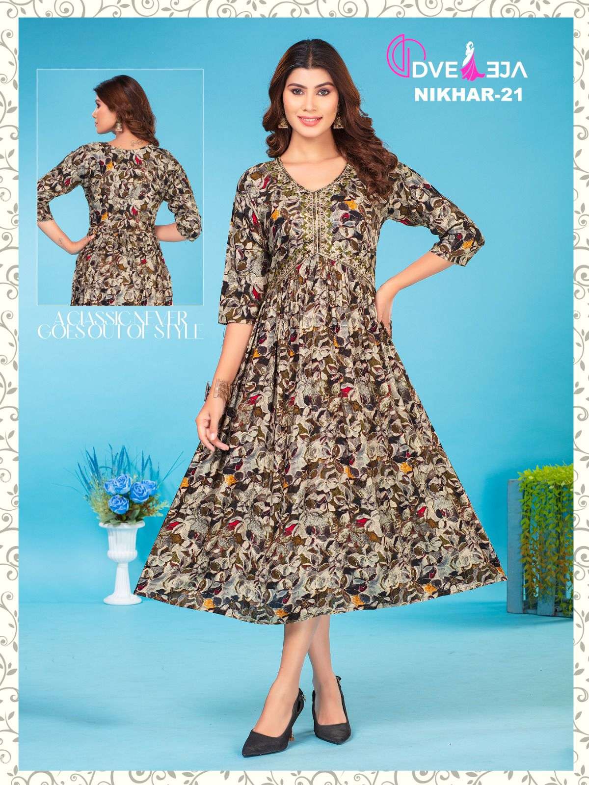 NIKHAR VOL-2 BY DVEEJA 21 TO 35 SERIES FANCY RAYON FOIL PRINTS KURTIS