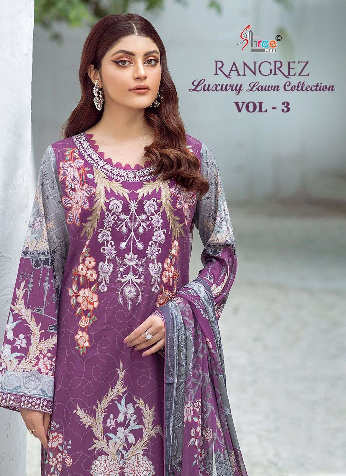 RANGREZ LUXURY LAWN COLLECTION VOL-3 BY SHREE FABS 3482 TO 3485 SERIES COTTON DRESSES