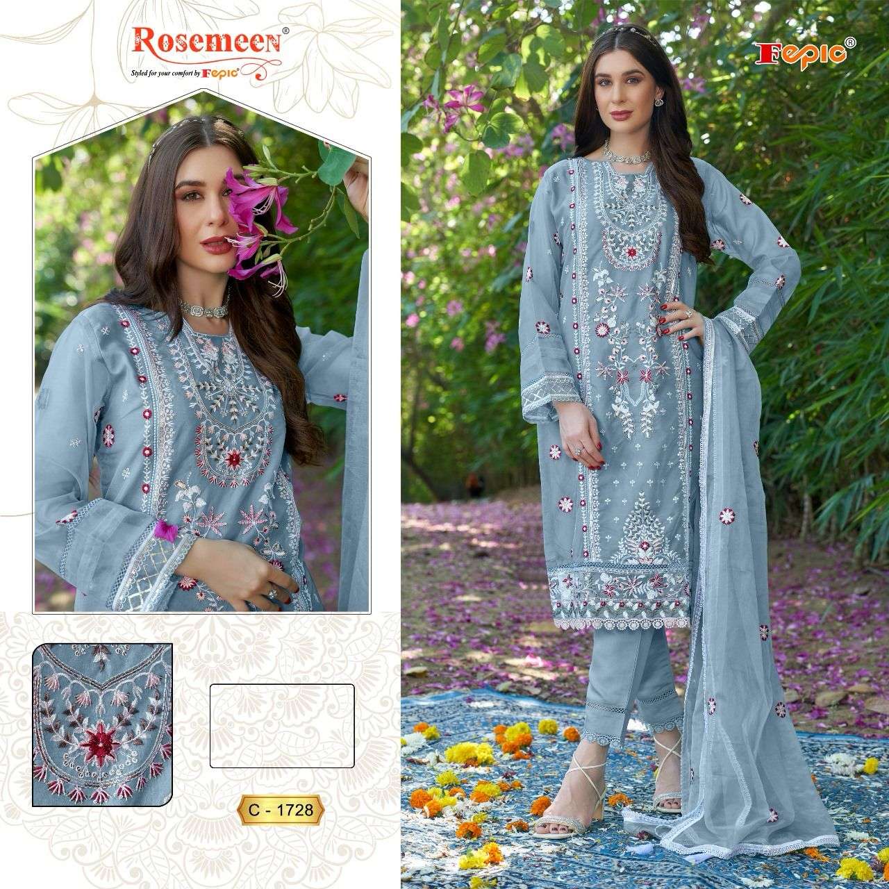 ROSEMEEN C-1728 COLOURS BY FEPIC DESIGNER ORGANZA EMBROIDERY DRESSES