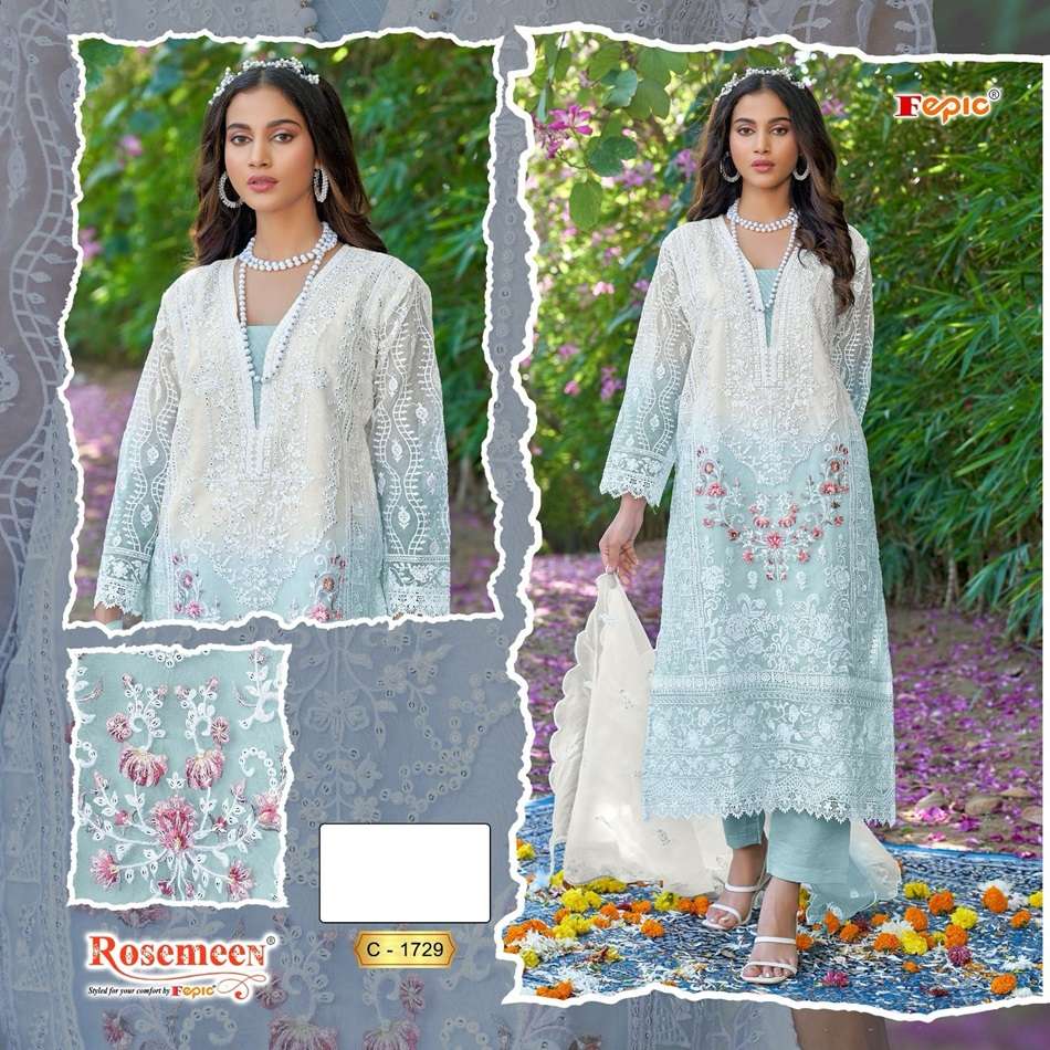 ROSEMEEN C-1729 COLOURS BY FEPIC DESIGNER ORGANZA PAKISTANI DRESSES