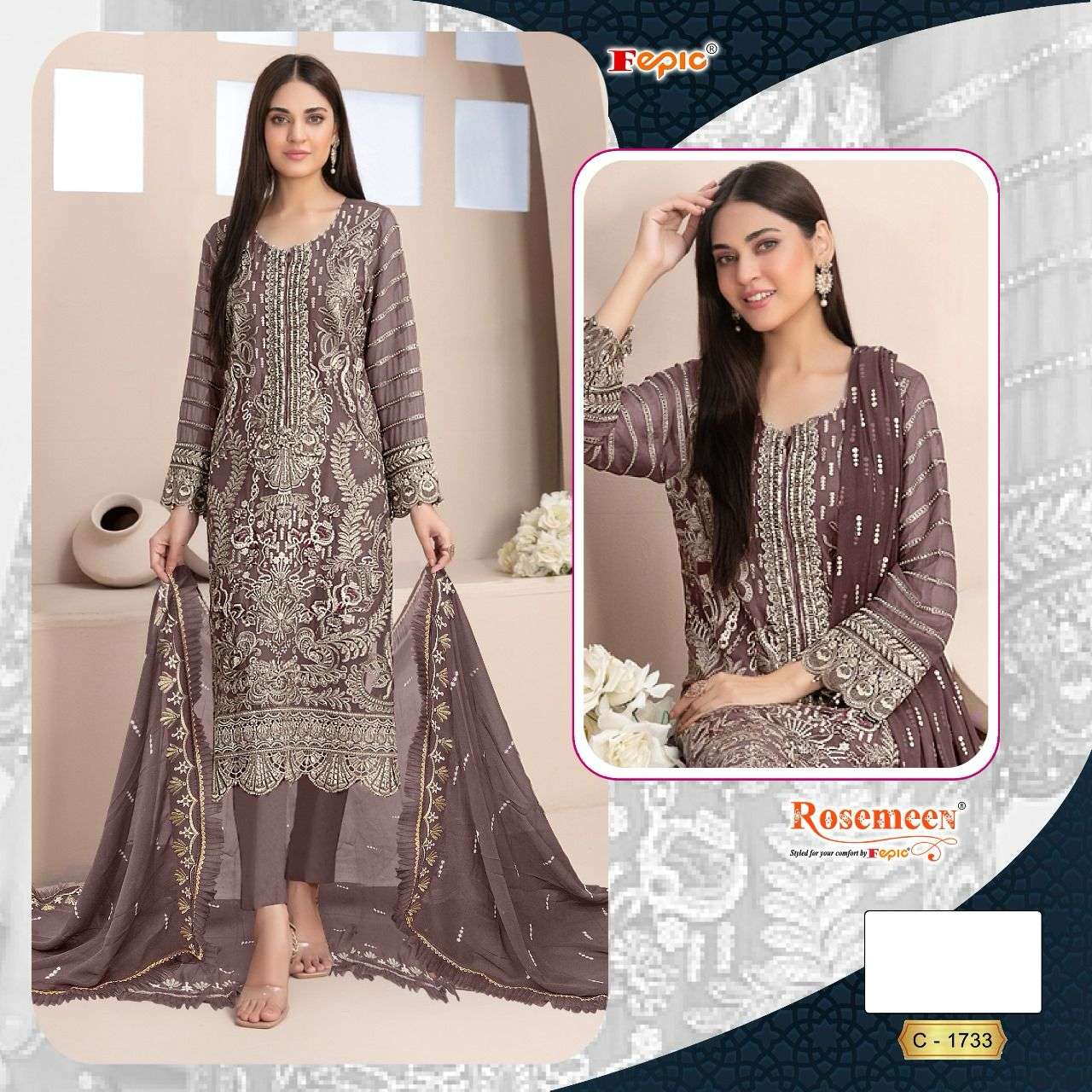 ROSEMEEN C-1733 COLOURS BY FEPIC DESIGNER GEORGETTE EMBROIDERY DRESSES