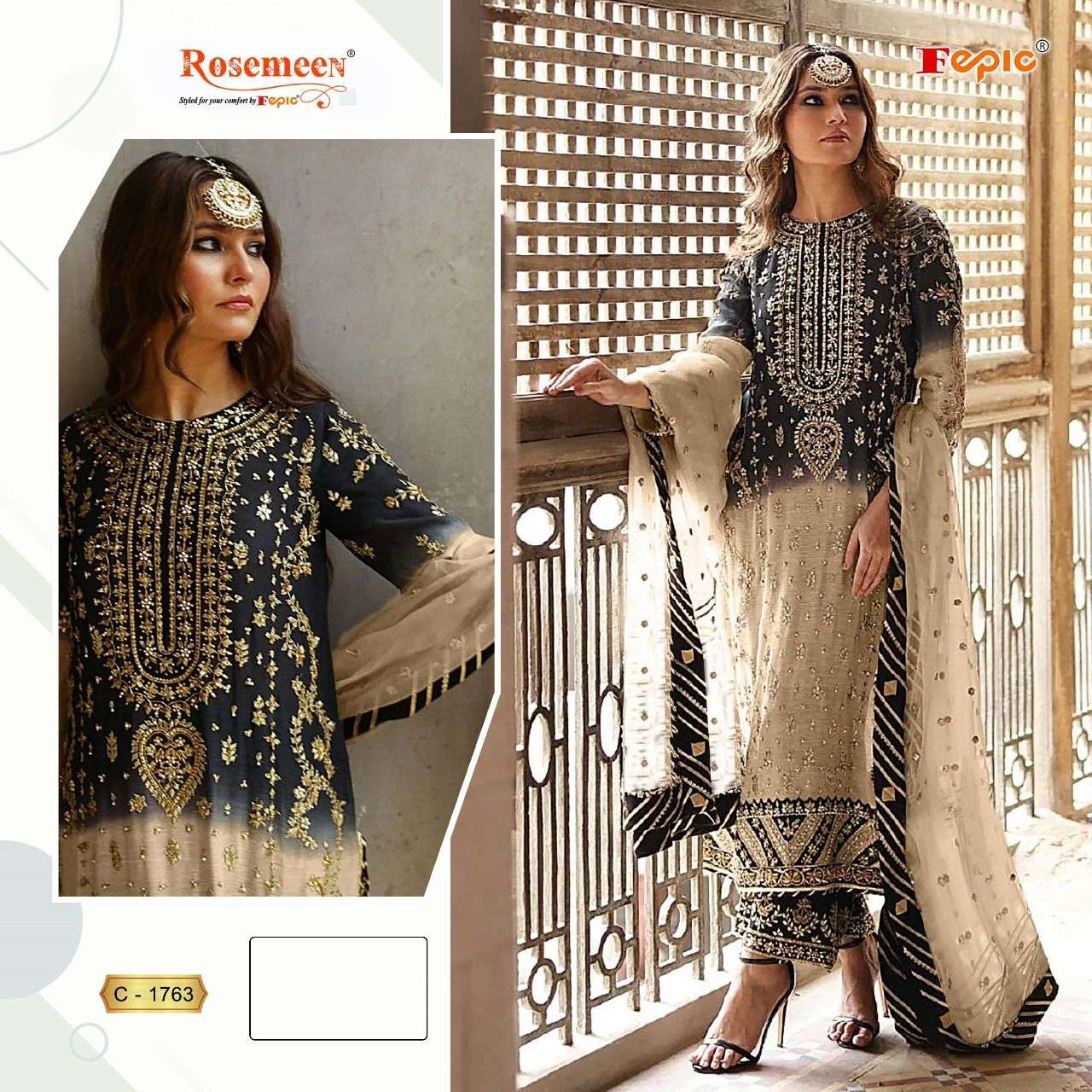 ROSEMEEN C-1763 BY FEPIC DESIGNER TUBBY SILK HEAVY EMBROIDERY DRESSES