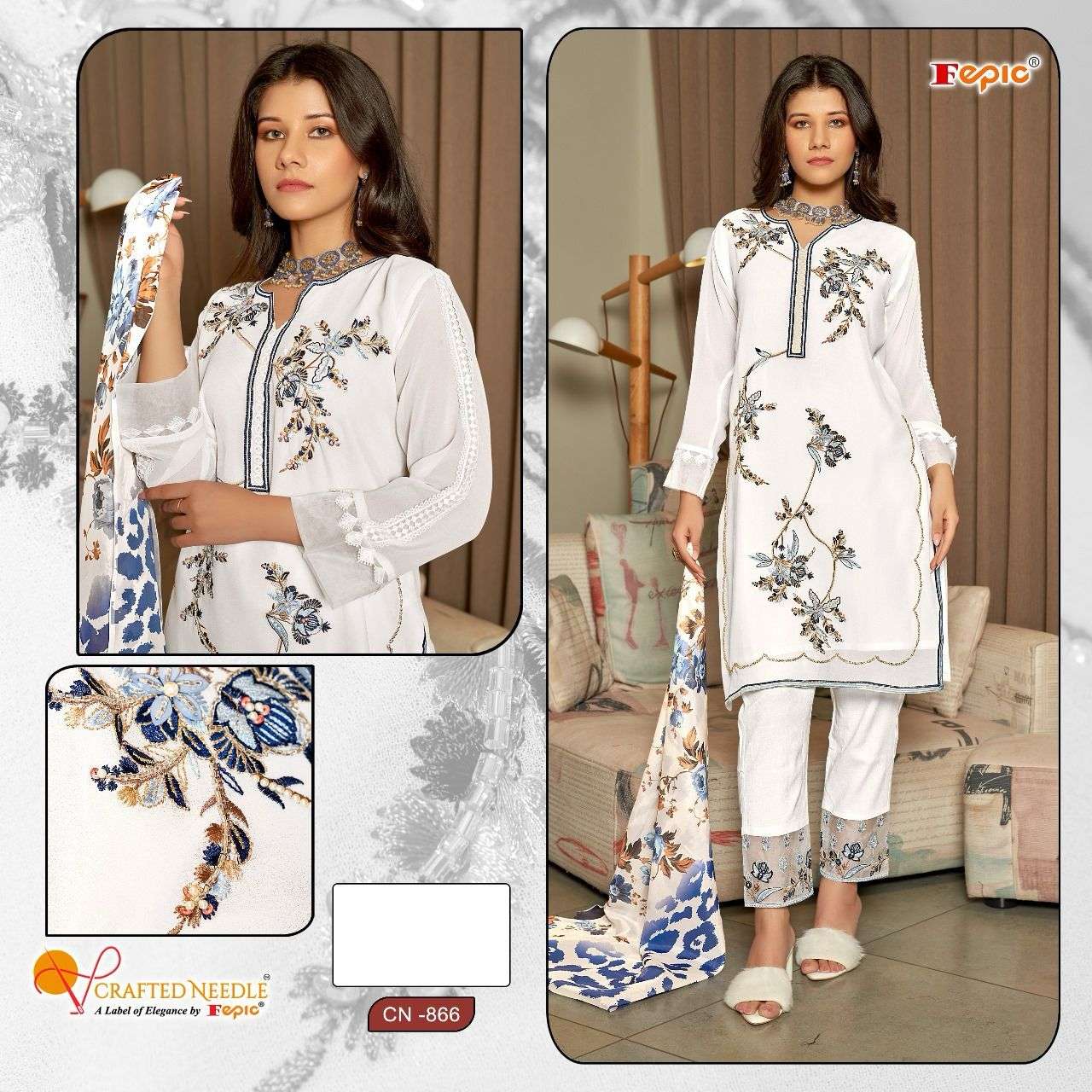 ROSEMEEN CN-866 BY FEPIC DESIGNER FAUX GEORGETTE EMBROIDERY DRESSES