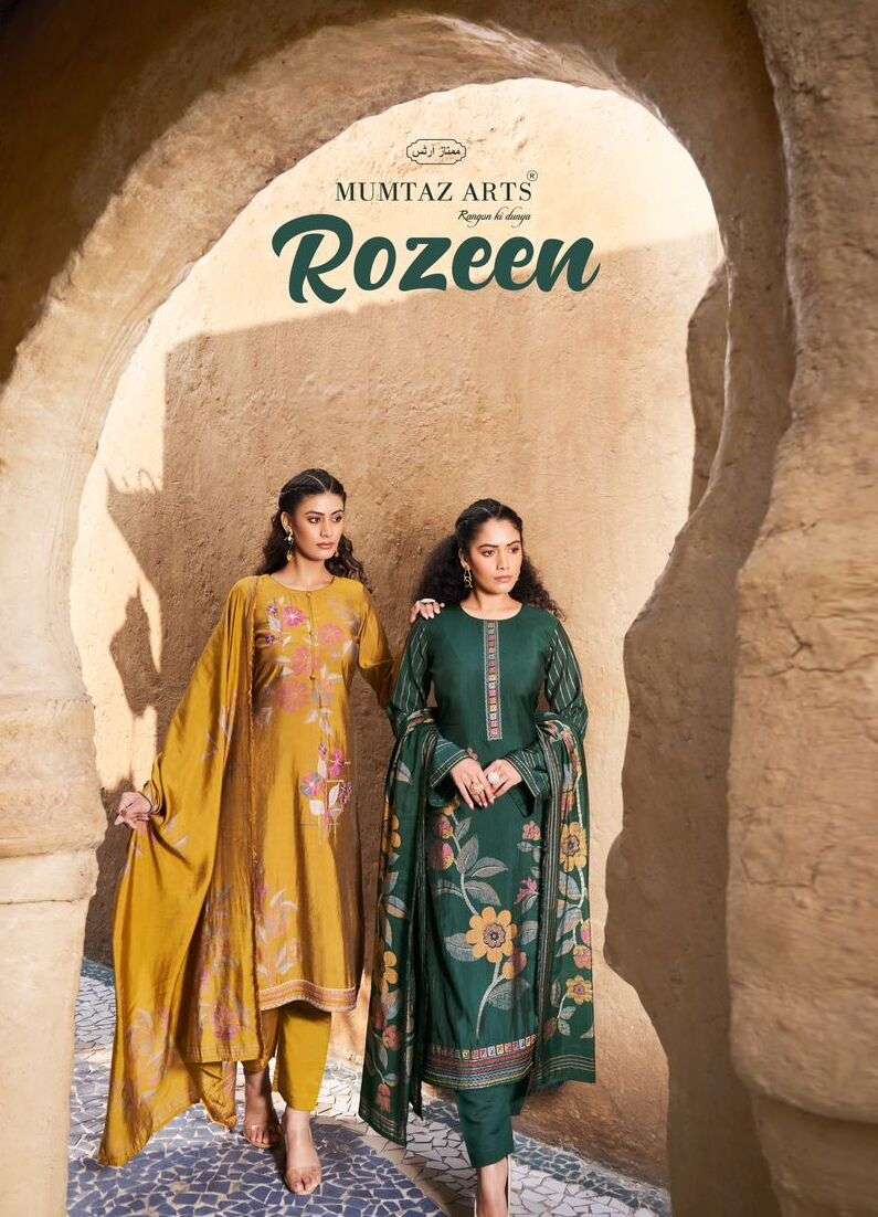 ROZEEN BY MUMTAZ ARTS 6001 TO 6006 SERIES VISCOSE MUSLIN PRINT EMBROIDERY DRESSES