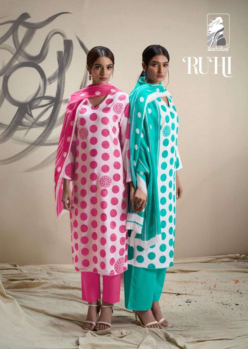 RUHI BY SAHIBA DESIGNER PURE COTTON LAWN DIGITAL PRINT HANDWORK DRESSES