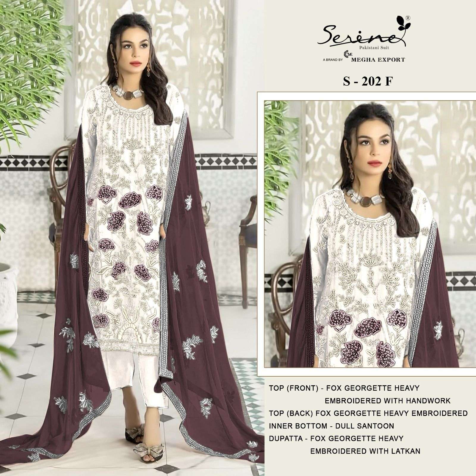 S-202 COLOURS BY SERENE 202-F TO 202-I FAUX GEORGETTE EMBROIDERY PAKISTANI DRESSES