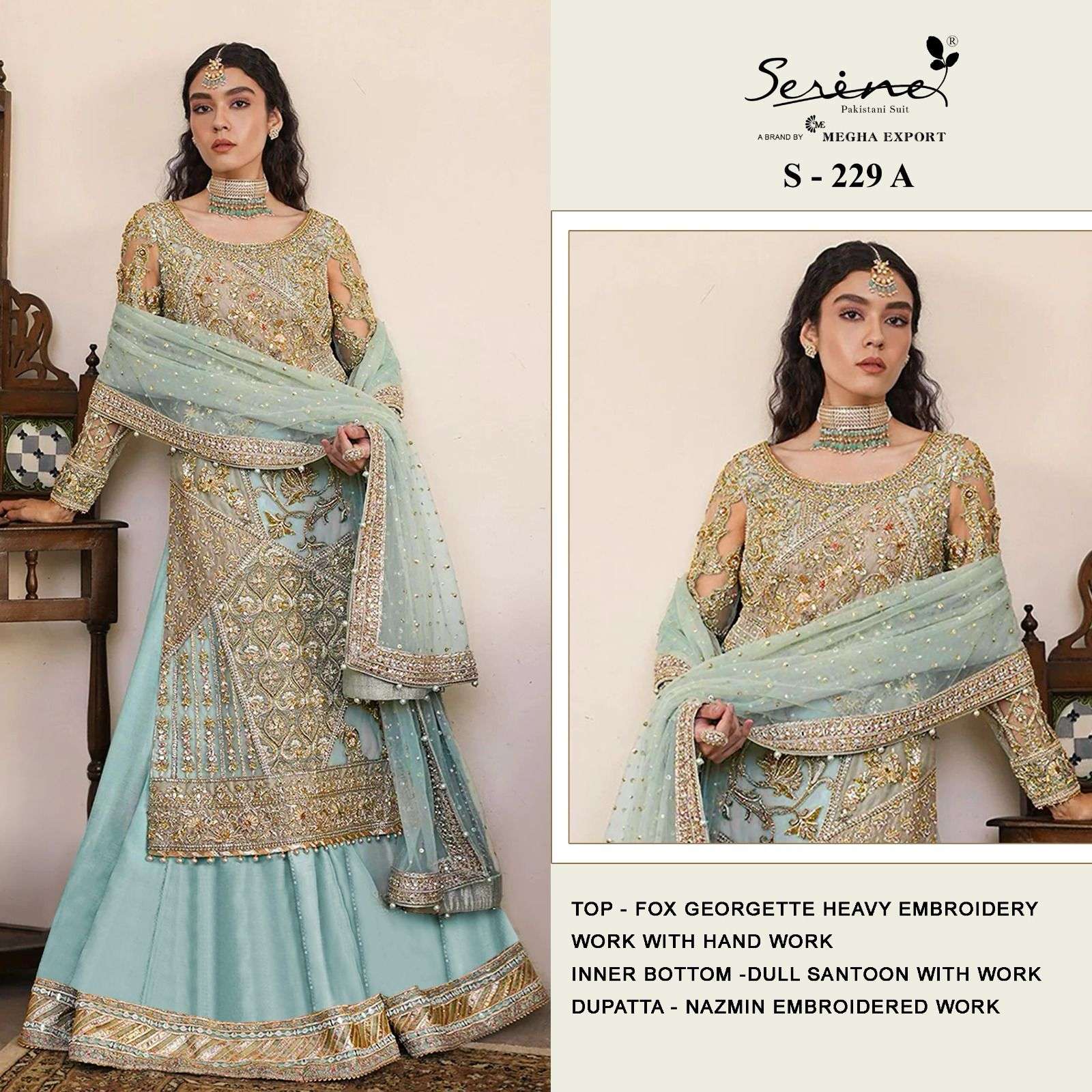 S-229 COLOURS BY SERENE DESIGNER FAUX GEORGETTE EMBROIDERY PAKISTANI DRESSES