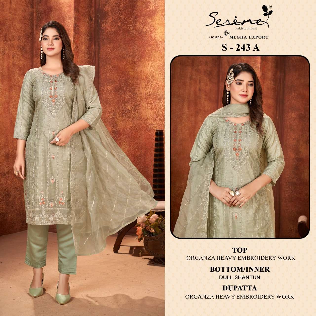 S-243 COLOURS BY SERENE DESIGNER ORGANZA EMBROIDERY PAKISTANI DRESSES