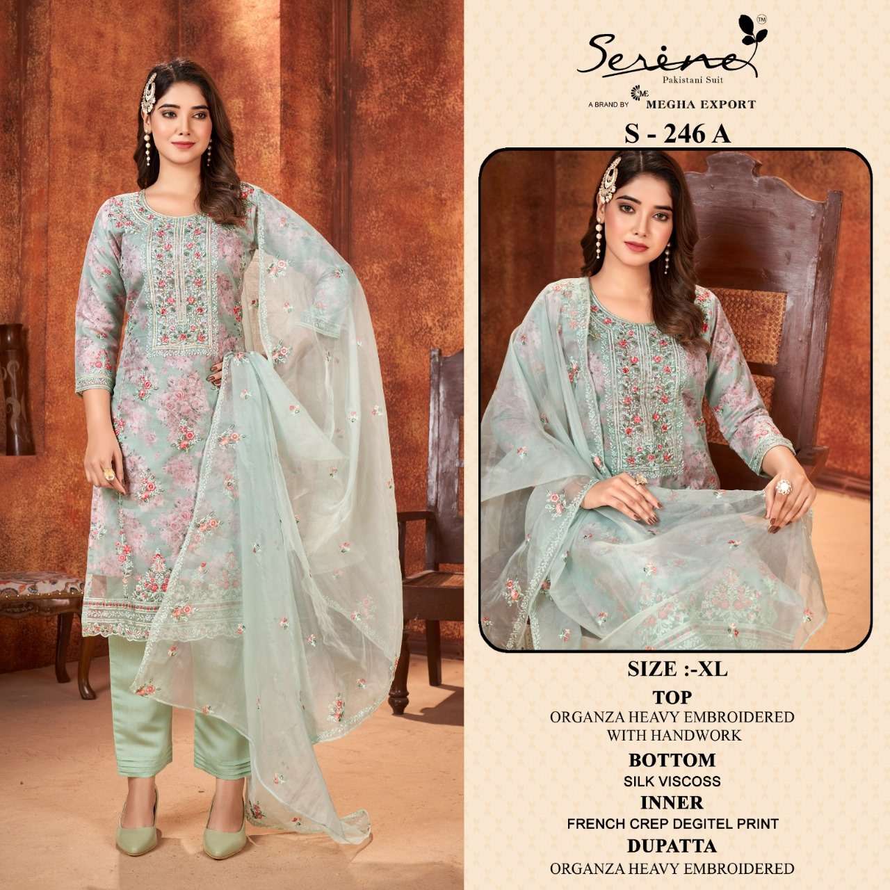 S-246 COLOURS BY SERENE DESIGNER ORGANZA EMBROIDERY PAKISTANI DRESSES