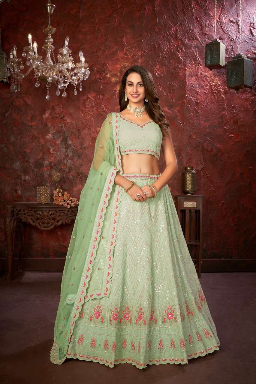 SAKSHI VOL-03 BY ASLIWHOLESALE 1001 TO 1007 SERIES FANCY GEORGETTE EMBROIDERY LEHENGAS